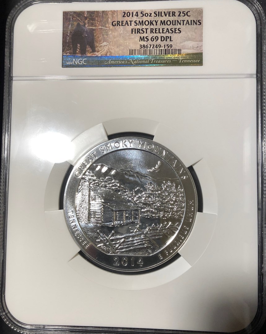 2014 5oz Silver 25C Great Smoky Mountains Early Releases NGC MS 69DPL