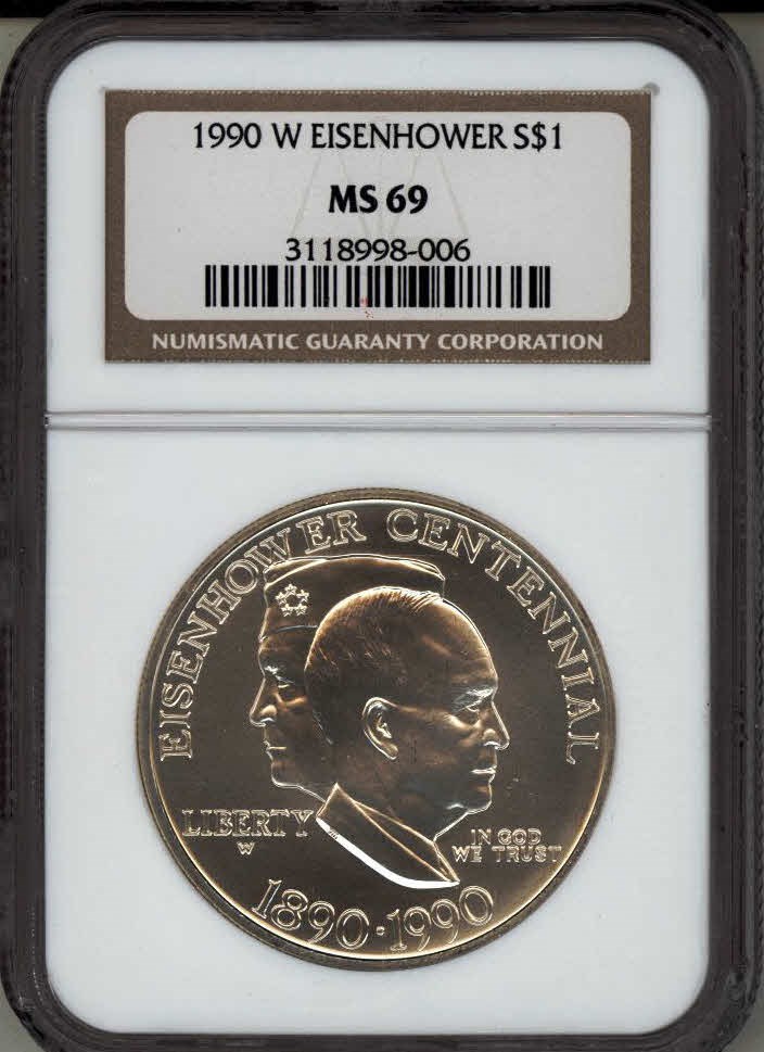 1990 W $1 Eisenhower Centennial Commemorative Silver Dollar NGC MS69